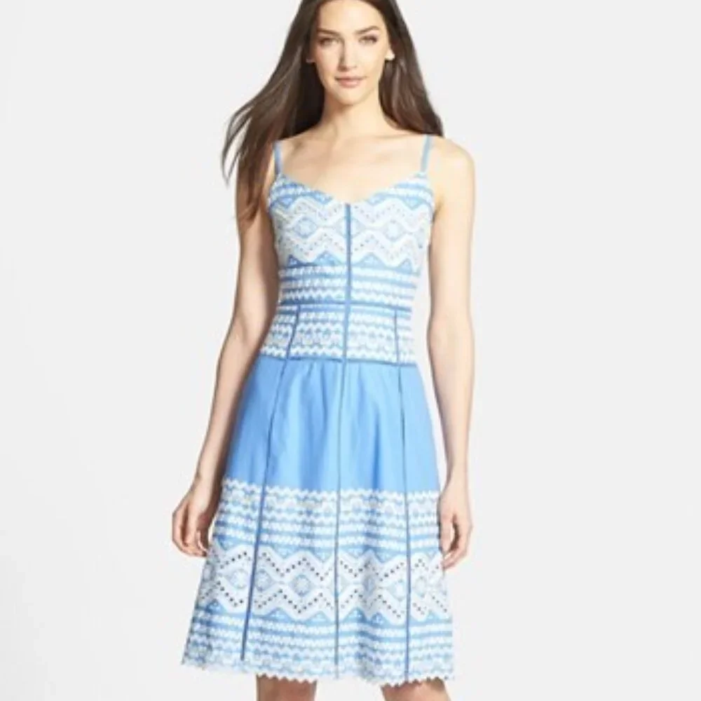 Tory Burch Blue 'Tiara' Embroidered Cotton A-Line Tank Sleeveless Casual Dress - Picture 1 of 15